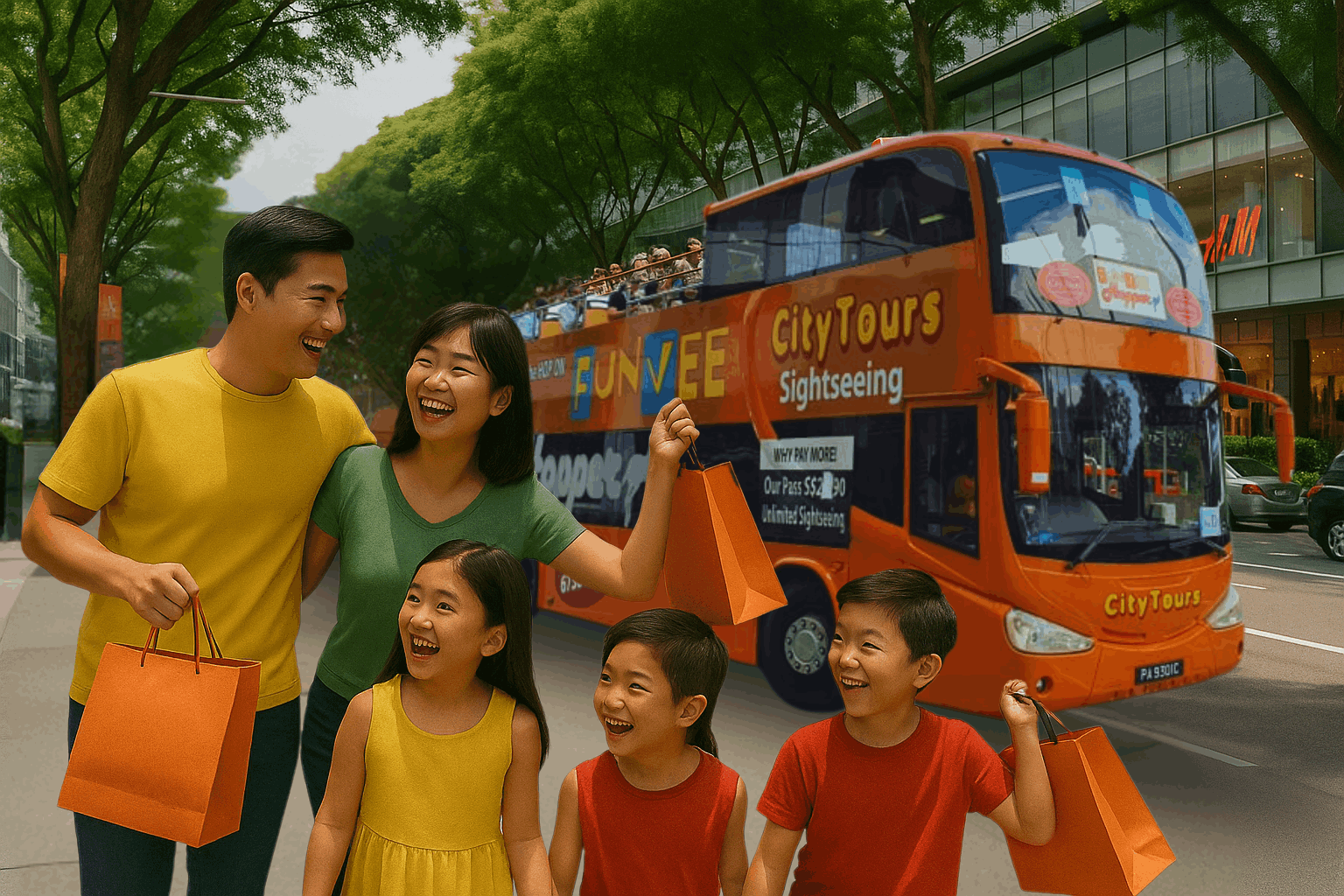 Family shopping along Orchard Road during the Great Singapore Sale in Singapore