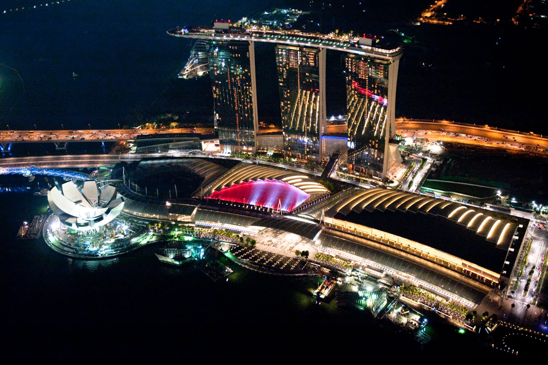 Aerial view of Marina Bay Sands rooftop bars for Singapore’s 2025 New Year Countdown celebrations