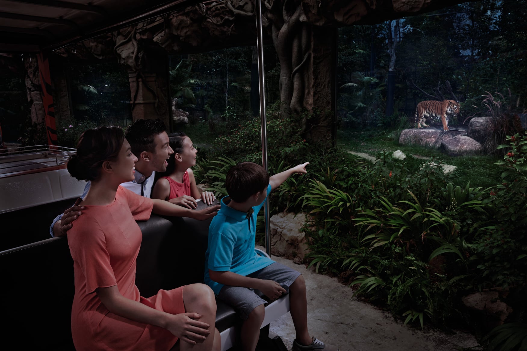 A Night Safari tram ride in Singapore showcasing nocturnal animals in their natural habitat.