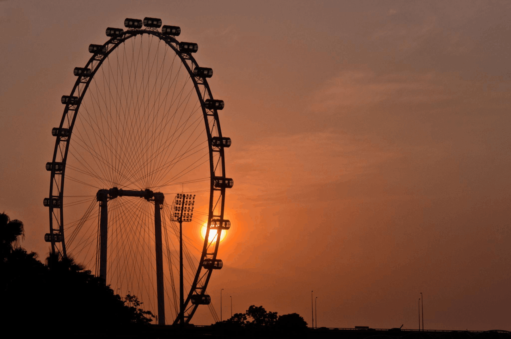 Singapore Flyer at sunset with a glowing skyline backdrop, perfect for evening views 